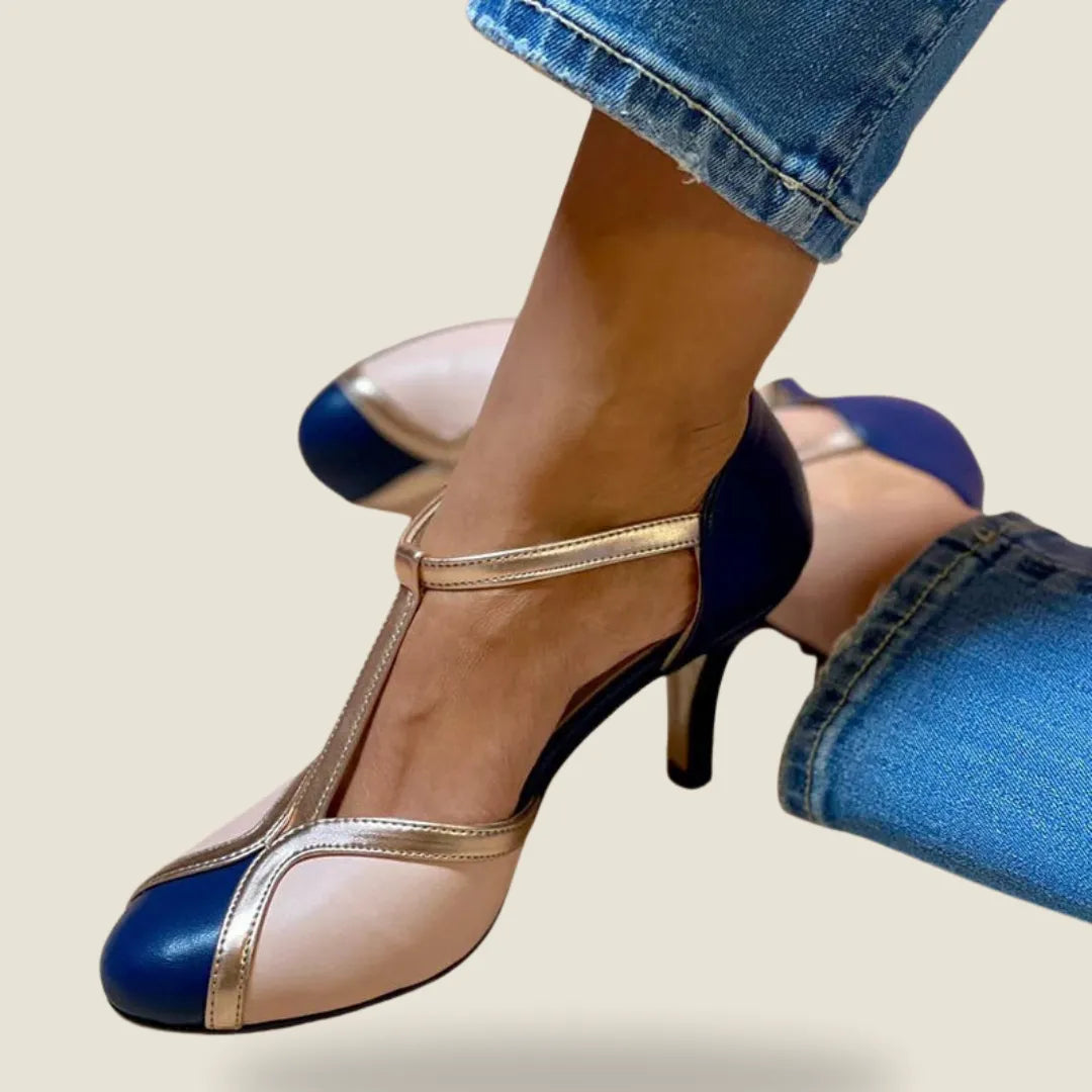 Sofiah | Colourful and Comfortable T-strap Heels with Round Toe