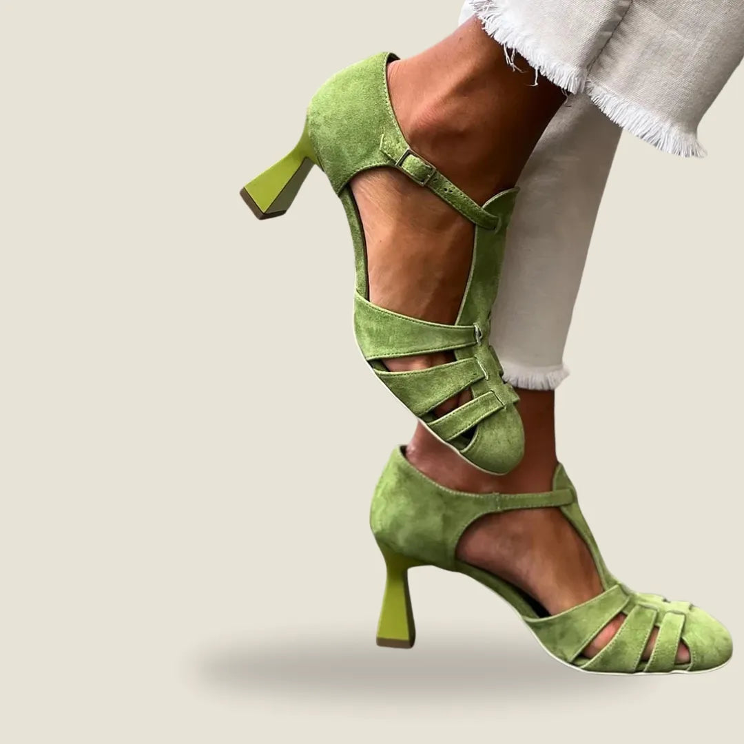 Isabel | Retro Green Strap Heels