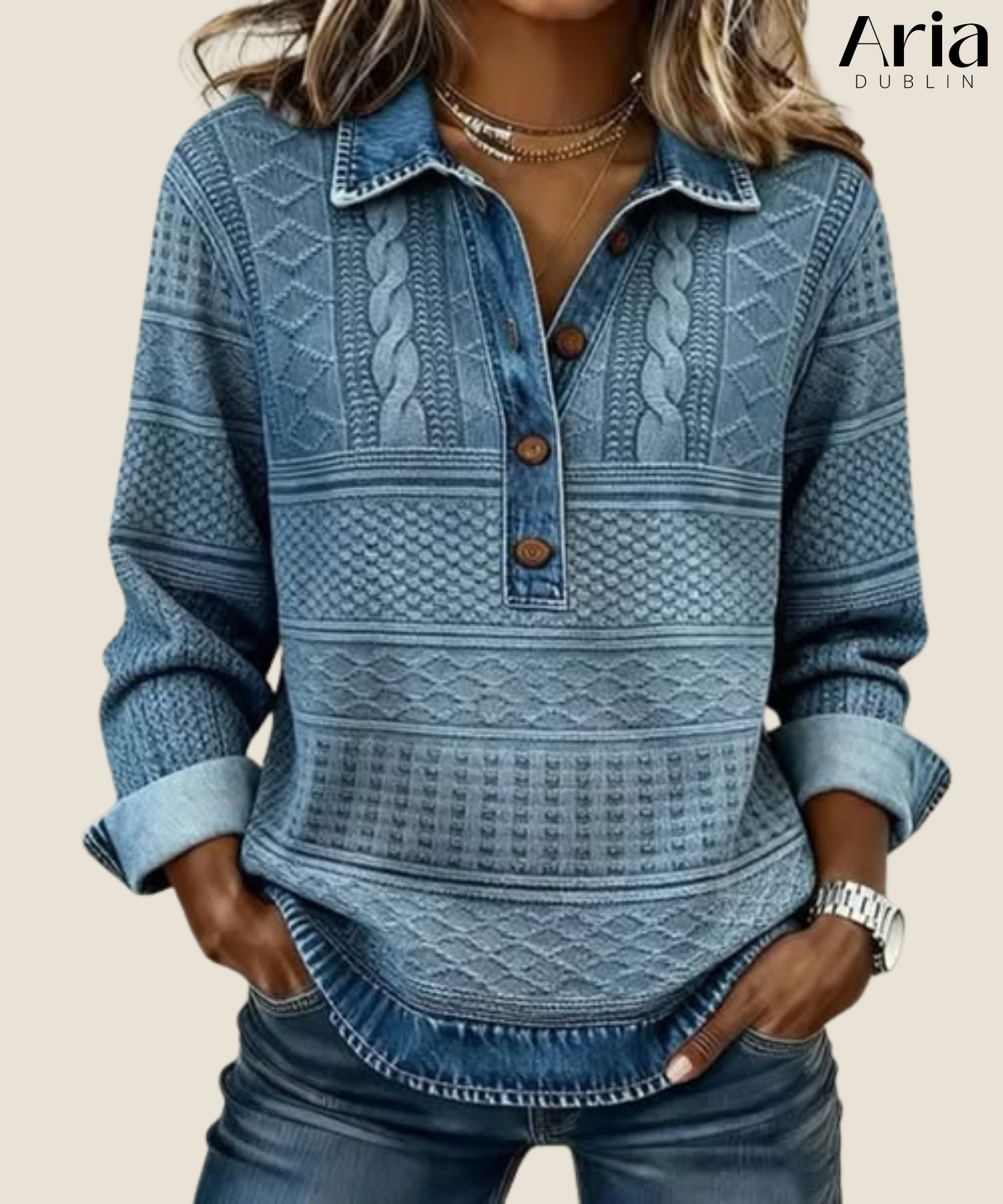 Dolores | Trendy Sweatshirt with Half Button and Collar