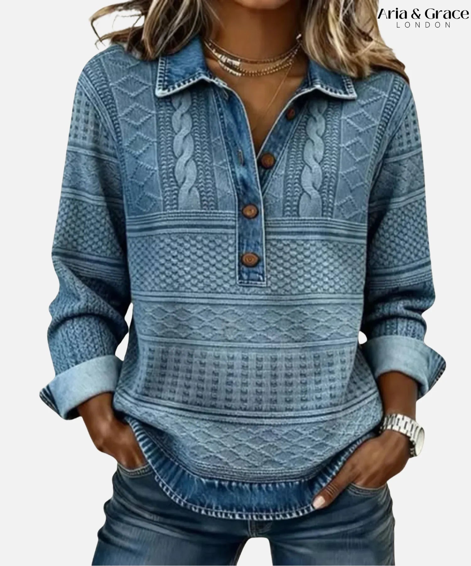 Dolores | Trendy Sweatshirt with Half Button and Collar