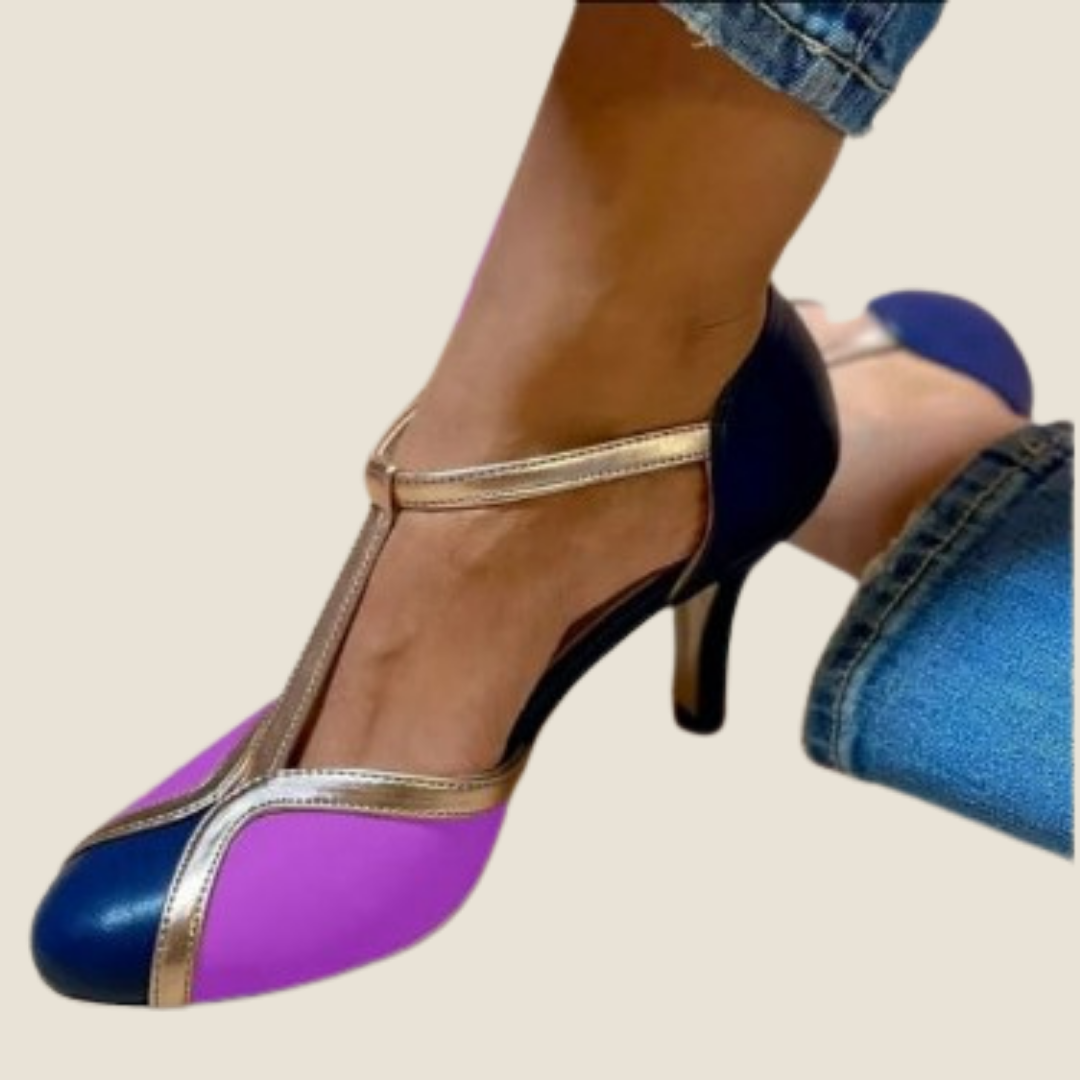 Sofiah | Colourful and Comfortable T-strap Heels with Round Toe