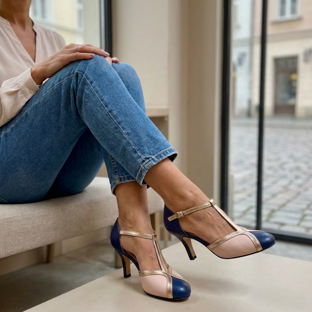 Sofiah | Colourful and Comfortable T-strap Heels with Round Toe