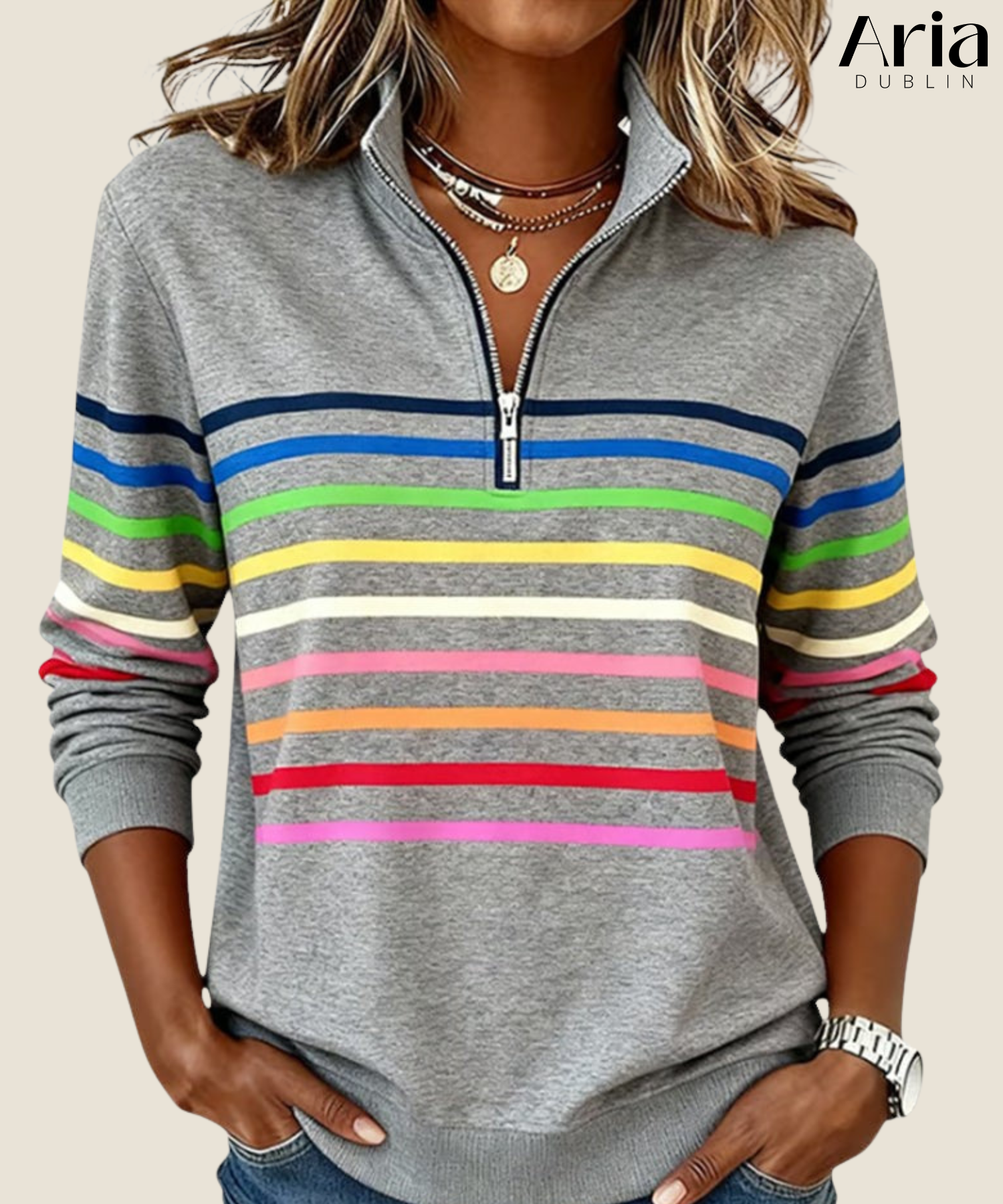 Vienna | Rainbow Striped Zip Sweatshirt