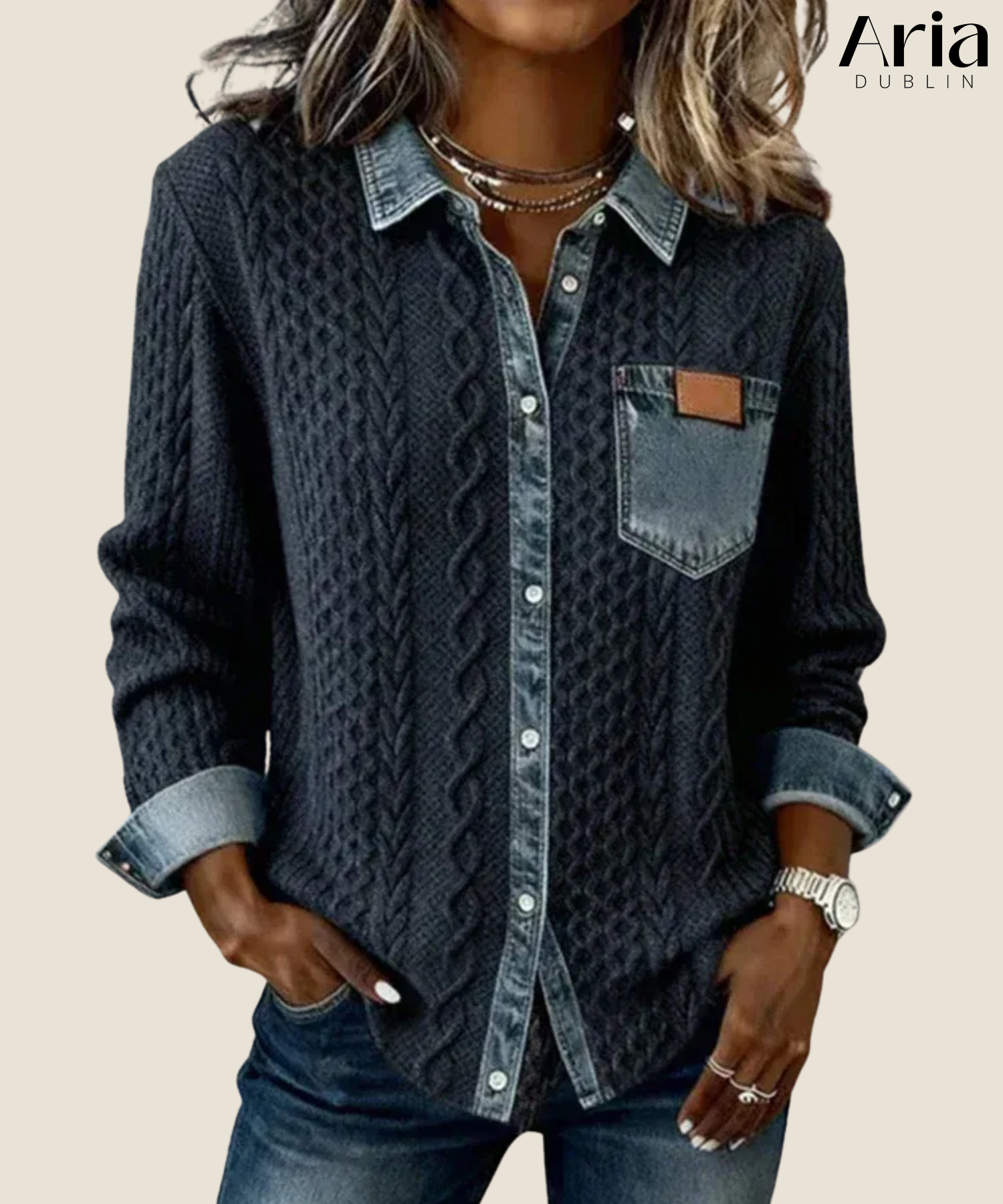 Marcela | Patchwork Knit Top with Denim Details