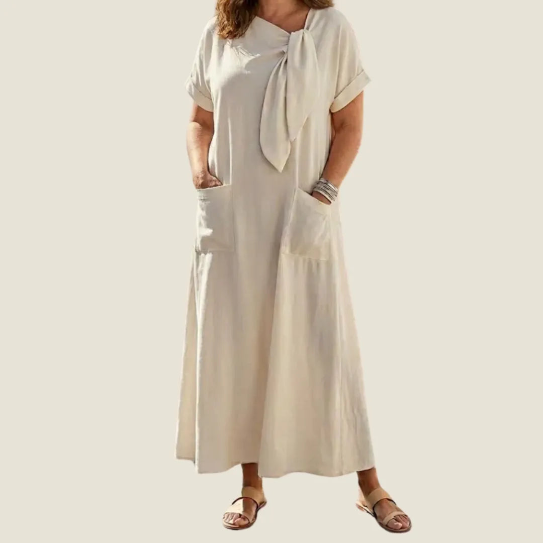 Elowyn | Round Neck Short Sleeve Pocket Maxi Dress