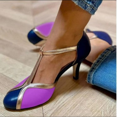Sofiah | Colourful and Comfortable T-strap Heels with Round Toe