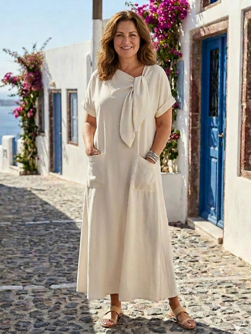 Elowyn | Round Neck Short Sleeve Pocket Maxi Dress