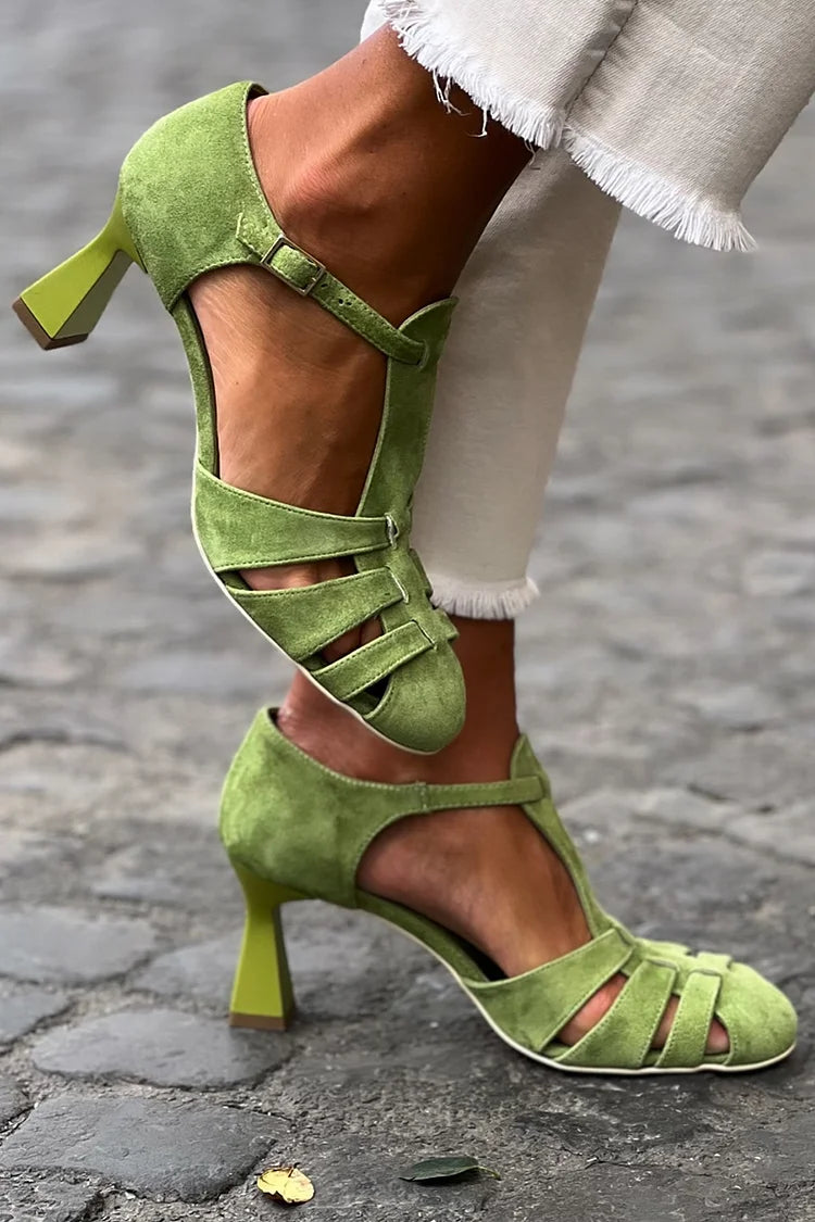 Isabel | Retro Green Strap Heels