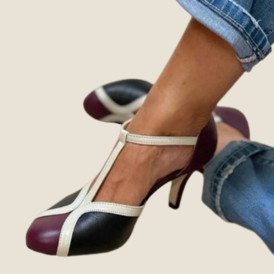Sofiah | Colourful and Comfortable T-strap Heels with Round Toe