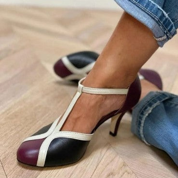 Sofiah | Colourful and Comfortable T-strap Heels with Round Toe