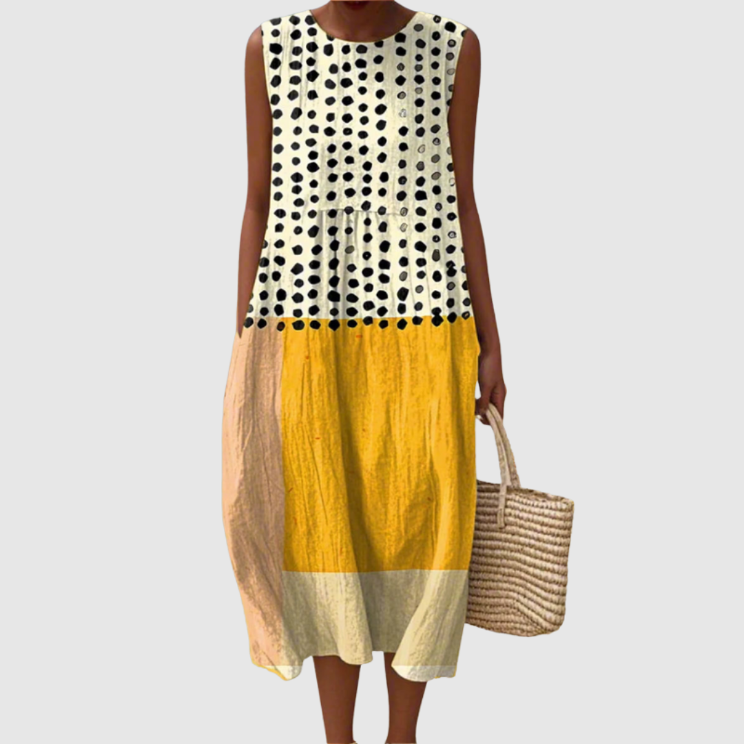 Leah | Polka Colorblock Midi Dress