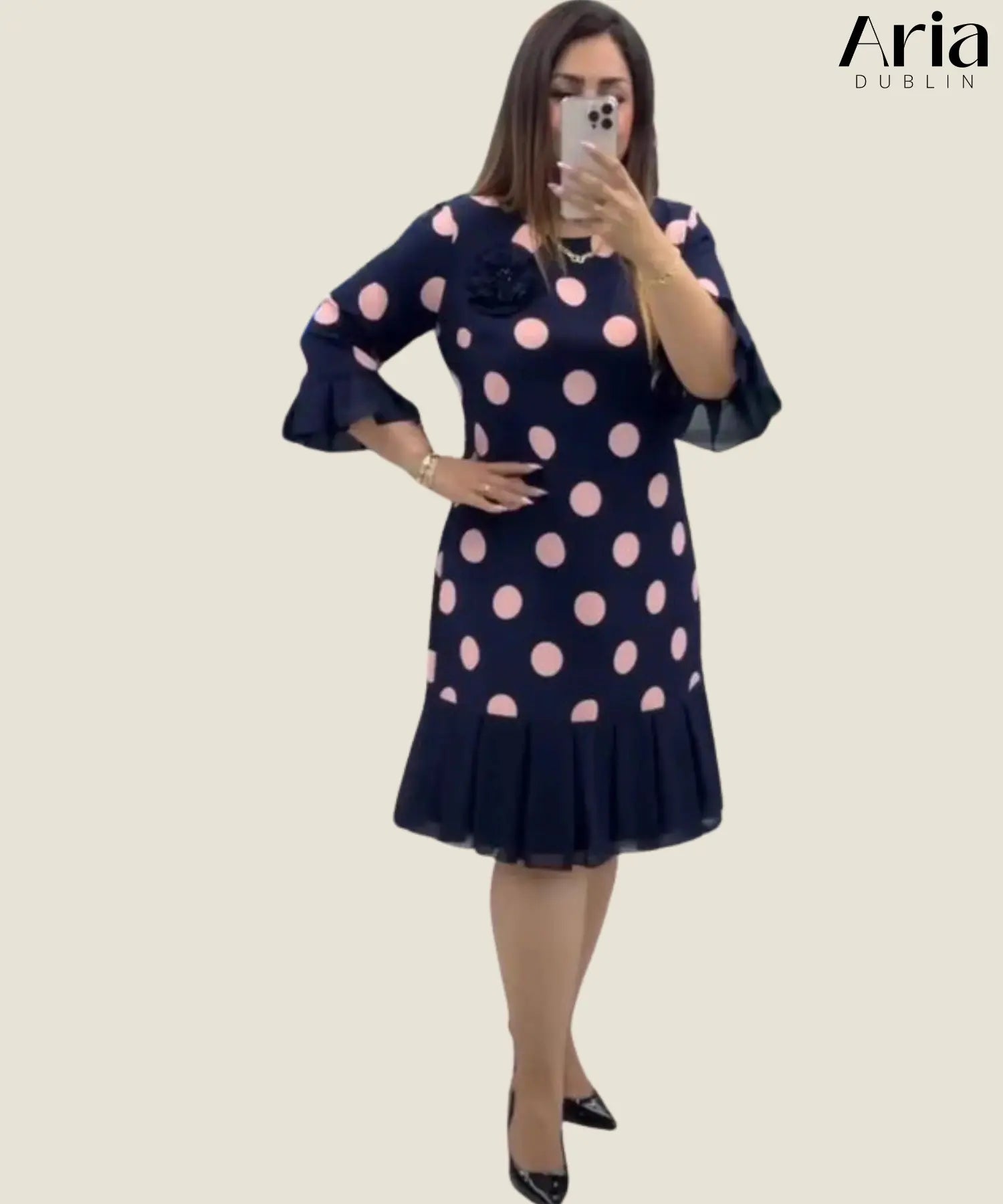 Palerine | Pleated Polka Dot Dress